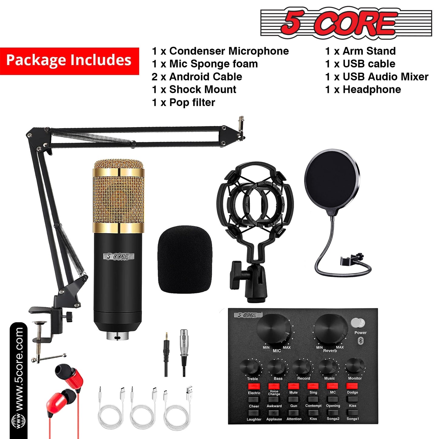 5Core Recording Microphone Podcast Bundle  Professional Condenser