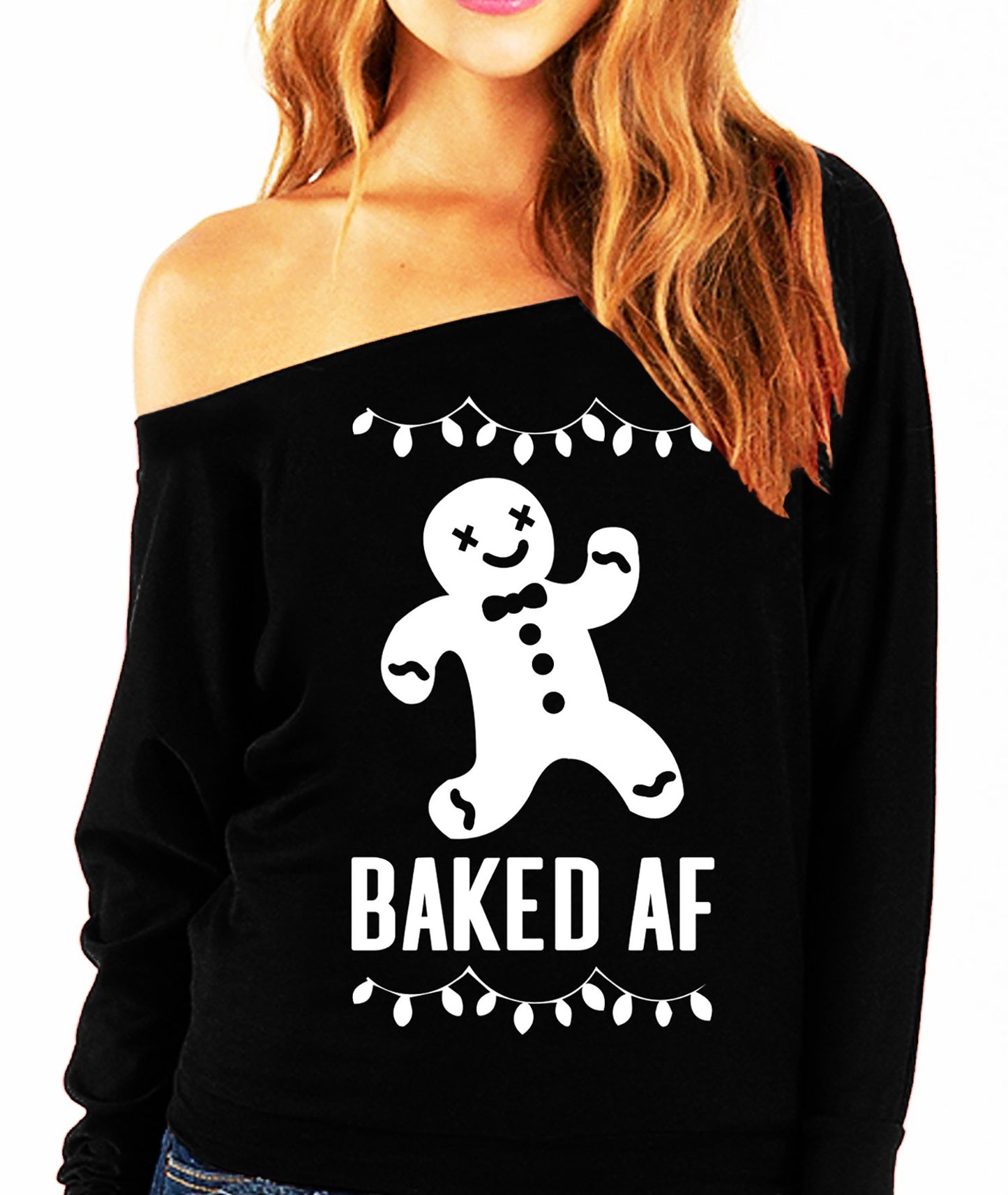 BAKED AF Christmas Slouchy Off Shoulder Sweatshirt