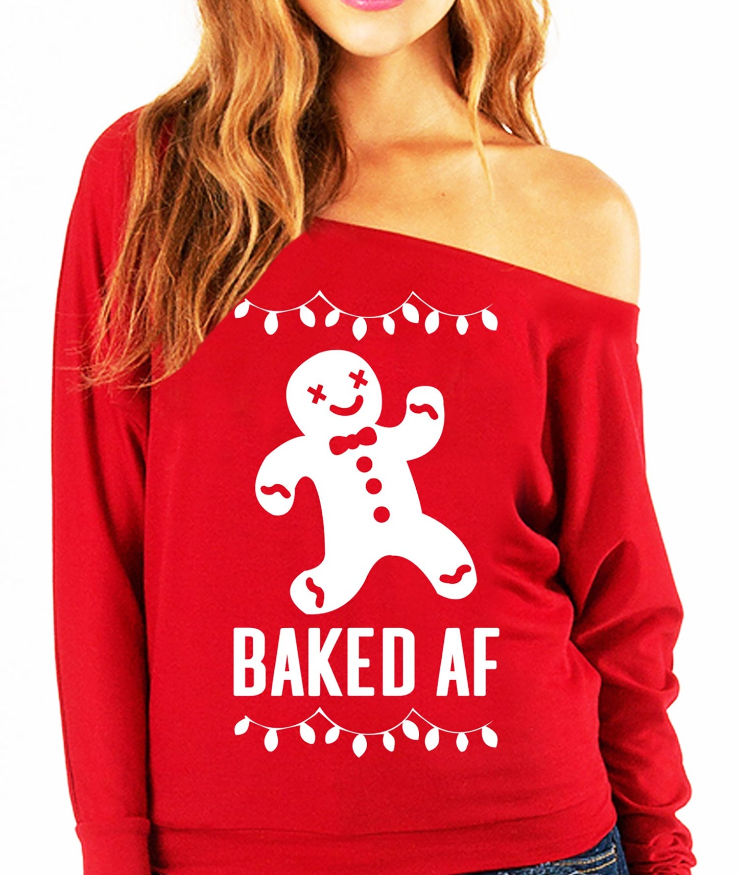 BAKED AF Christmas Slouchy Off Shoulder Sweatshirt