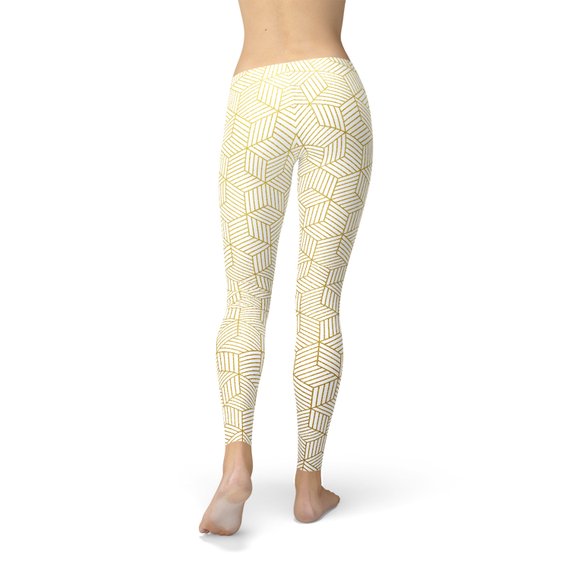 Womens White Leggings w/ Geometric Cubes